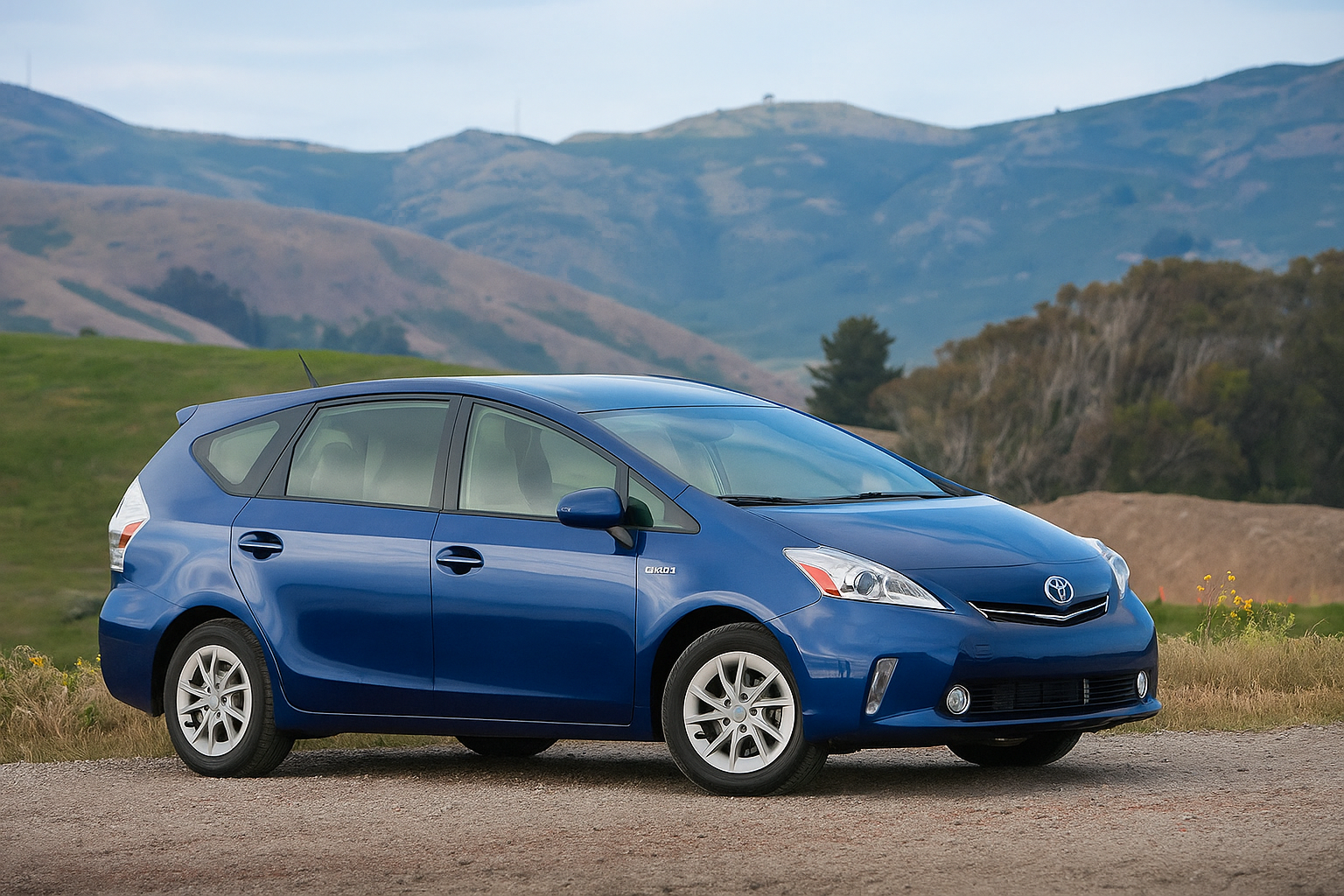 Blue Toyota Prius v on an Ottawa-area drive